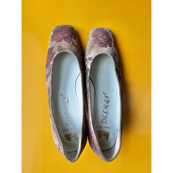 Vintage 70s Suede Heels | Floral Leather Square Toe Block Heel | 7.5M - Picture 4 of 7